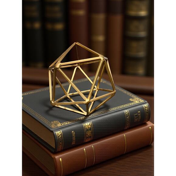 Modern Geometric Gold Metal Sculpture-Dodecahedron-Table Decor Accent-Art-Shelf - Picture 4 of 5